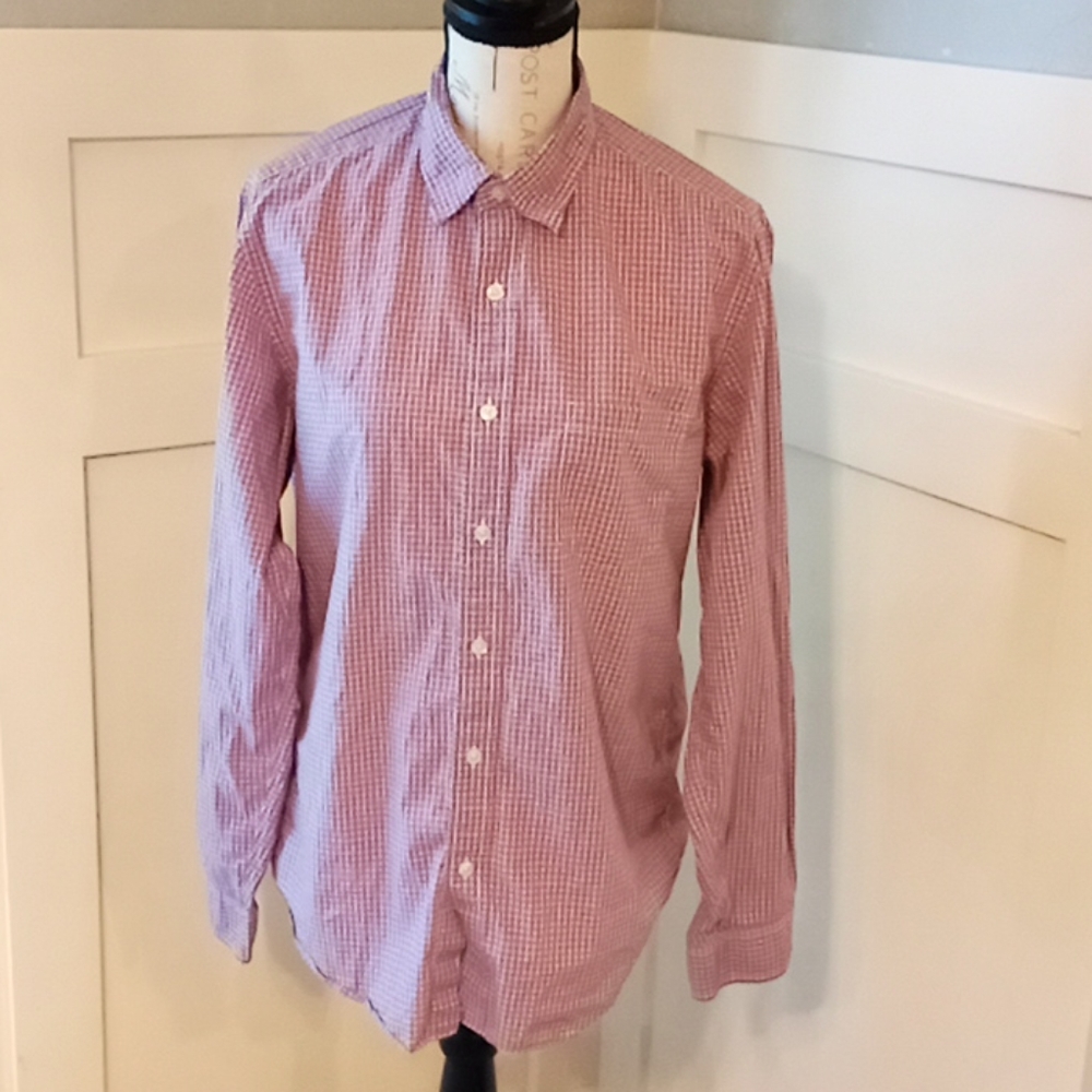 JCrew Light Weight Long Sleeve Purple & White Plaid Button Up Sz  Med